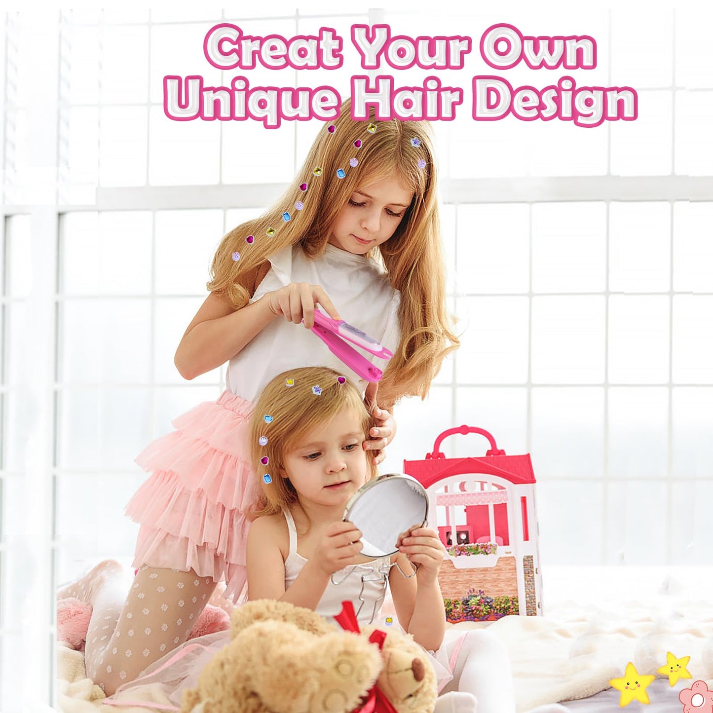 Kids Hair Gem Stamper Kit, Bling Hair Jewels for Girls Toys, Quick Gems Hair Jeweler, Hair Styling Tool with Reusable Shining Diamonds, Birthday Gifts Toys for Girls Ages 3 4 5 6 8-12