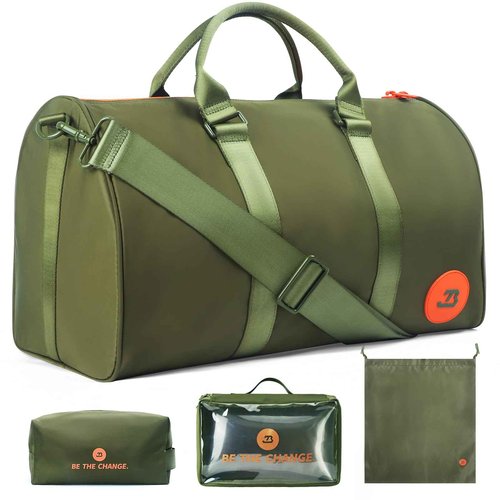 MOVEMINGLE 4Pcs/Set Waterproof Sports Duffel Bag 1000D Nylon Heavy Duty Travel Swim Gym Bags for Men and Women Weekender Bag with 3 Accessory Bags of Wet & Dry Separation Upgrades 2.0 Green
