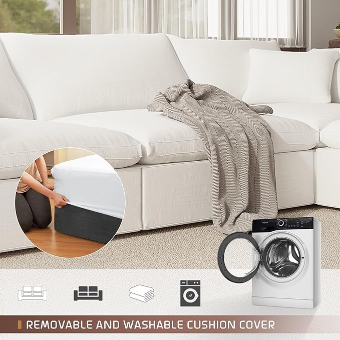 Intuition Decor Cloud Modular Sectional Sofa,143" Down Filled Sofa 4 Seat with Chaise,Minimalist Sofa Cover Washable and Replaceable Couches for Living Room,Sectional Sofa Deep Seat White