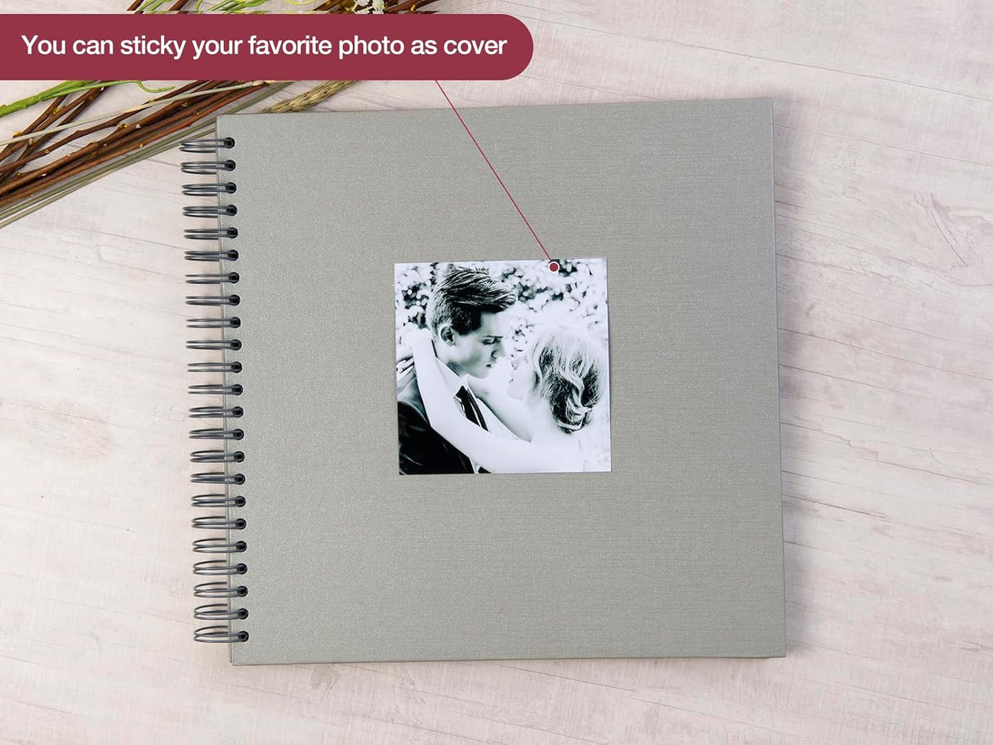 potricher 12 x 12 Inch Large DIY Scrapbook Photo Album 80 Pages Thick Kraft Blank Gray Paper Memory Book for Wedding and Anniversary Family (Gray, 12 Inch)