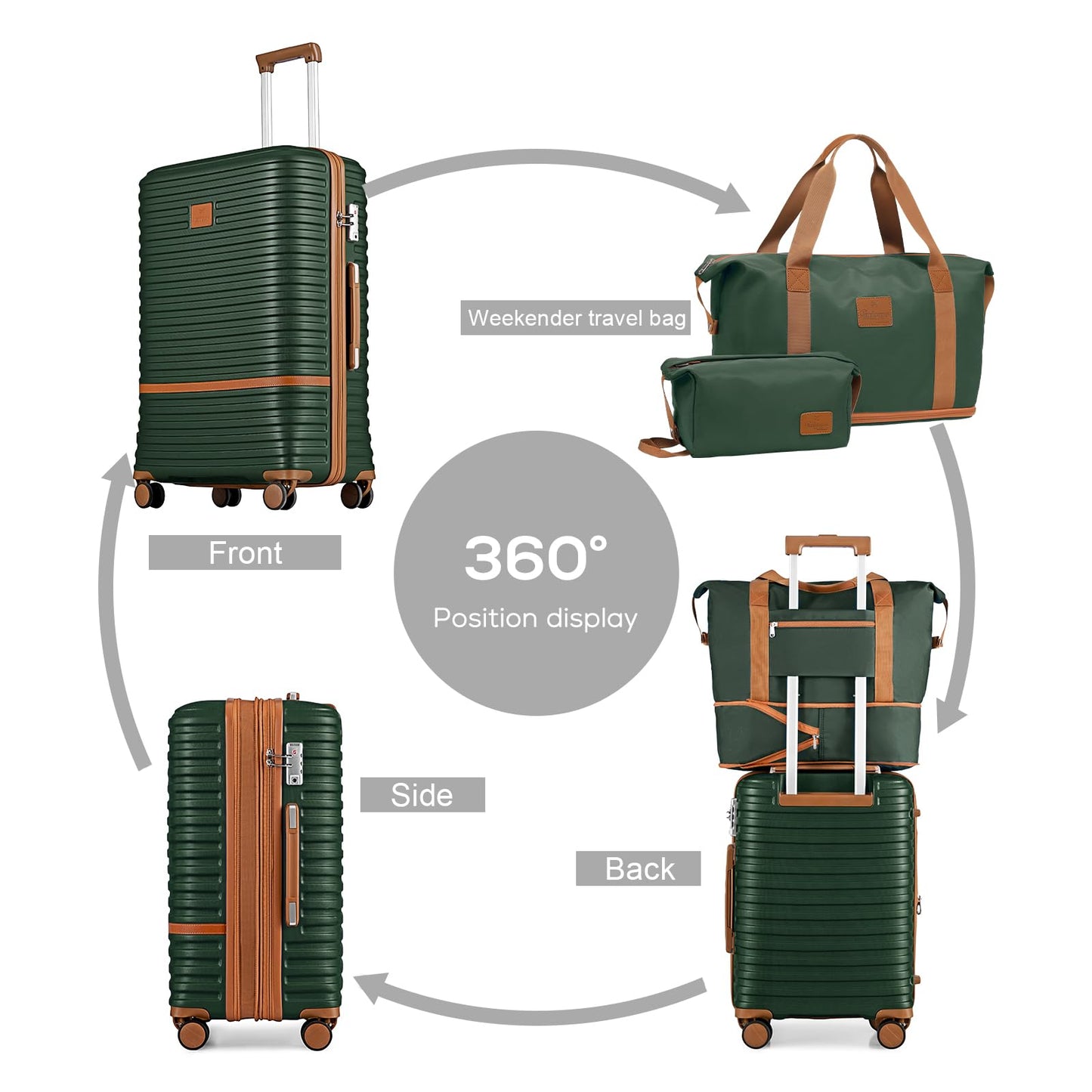 Joyway Luggage Set 3 Piece Suitcase Sets with Spinner Wheel,Hardside Expandable Travel Laggage with TSA Lock (13/20/24/28 Green brown