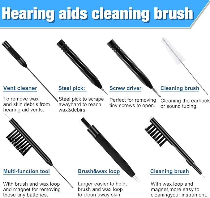 Patelai 12 Pieces Hearing Aid Cleaning Kit Multi Functional Hearing Aid Brush Cleaning Tools for Earbuds, Headphones, Amplifiers with Wax Loop and Magnet Set with Bag, Gifts for Relatives