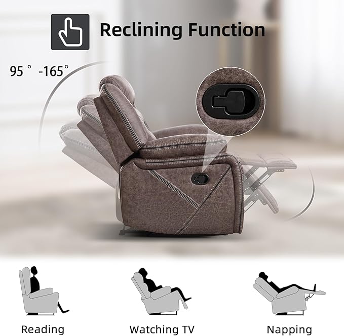 EBELLO Manual Recliner Sofa Set, Faux Leather Reclining Living Room Furniture Set, Included Recliner Chair and 3 Seat Manual Recline Sofa, Grey