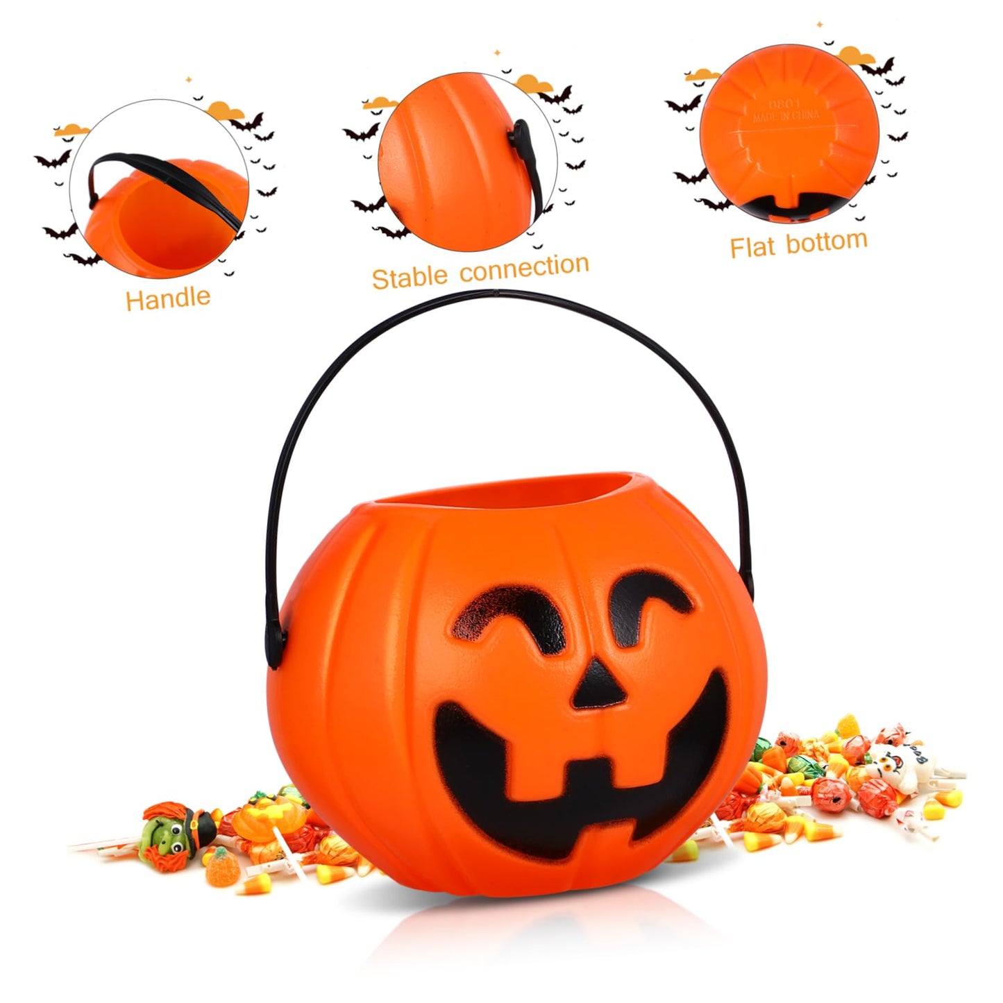 Toyvian 6pcs Mini Round Pumpkin Buckets - Portable Trick or Treat Candy Holders for Halloween
