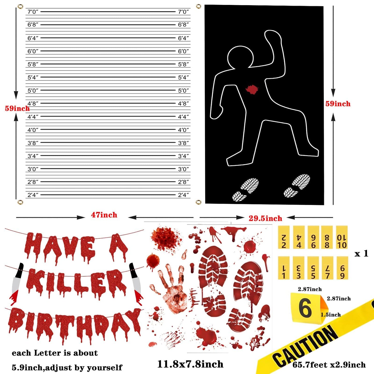 Akide Halloween Crime Scene Decorations Kit Have A Killer Birthday Banner Body Silhouette Crime Scene Tape Evidence Markers Mugshot Backdrop for Detective Murder Mystery Dexter Party Decorations