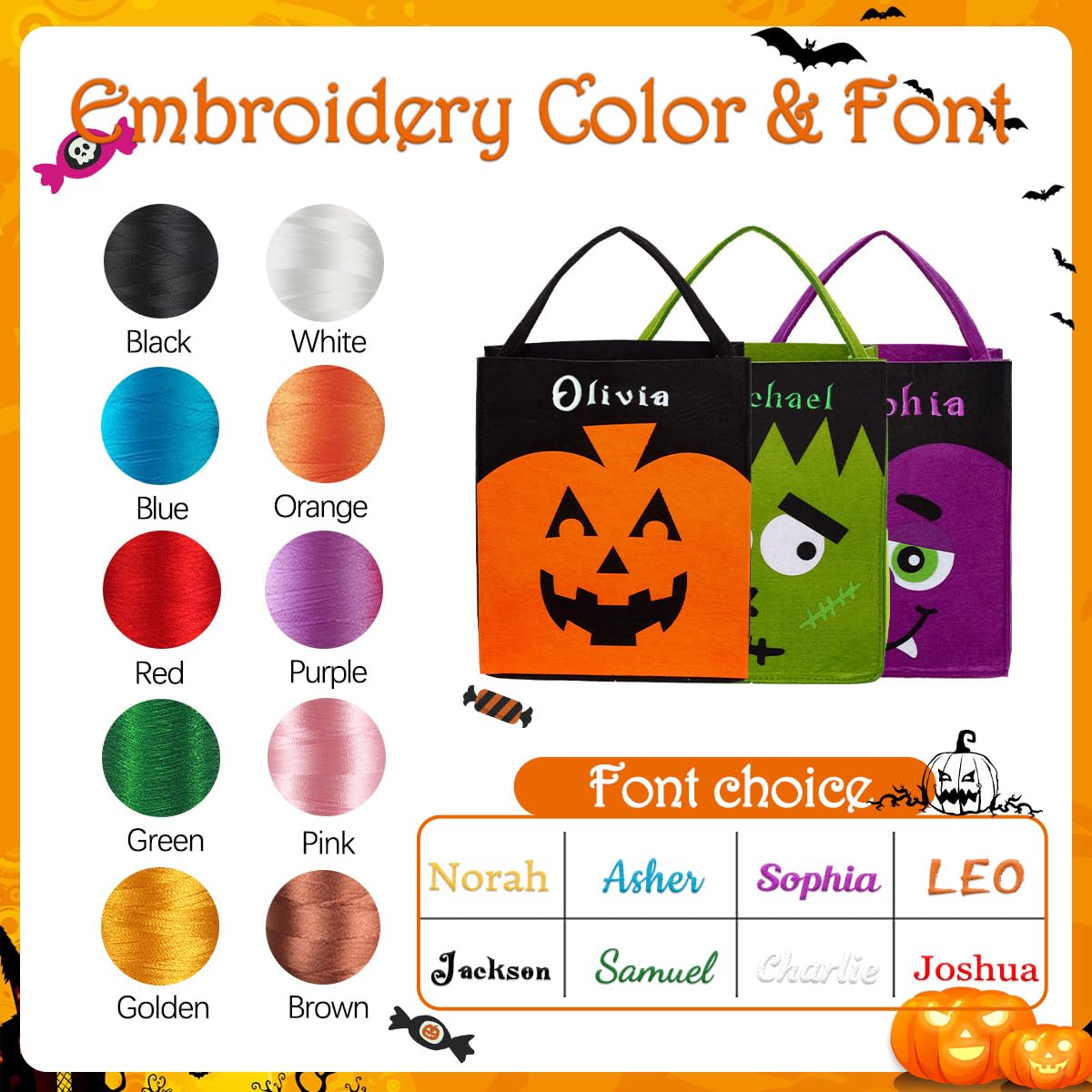 guccde Personalized Halloween Trick or Treat Bags for Kids, Custom Name Halloween Candy Bags (Bag-Felt)