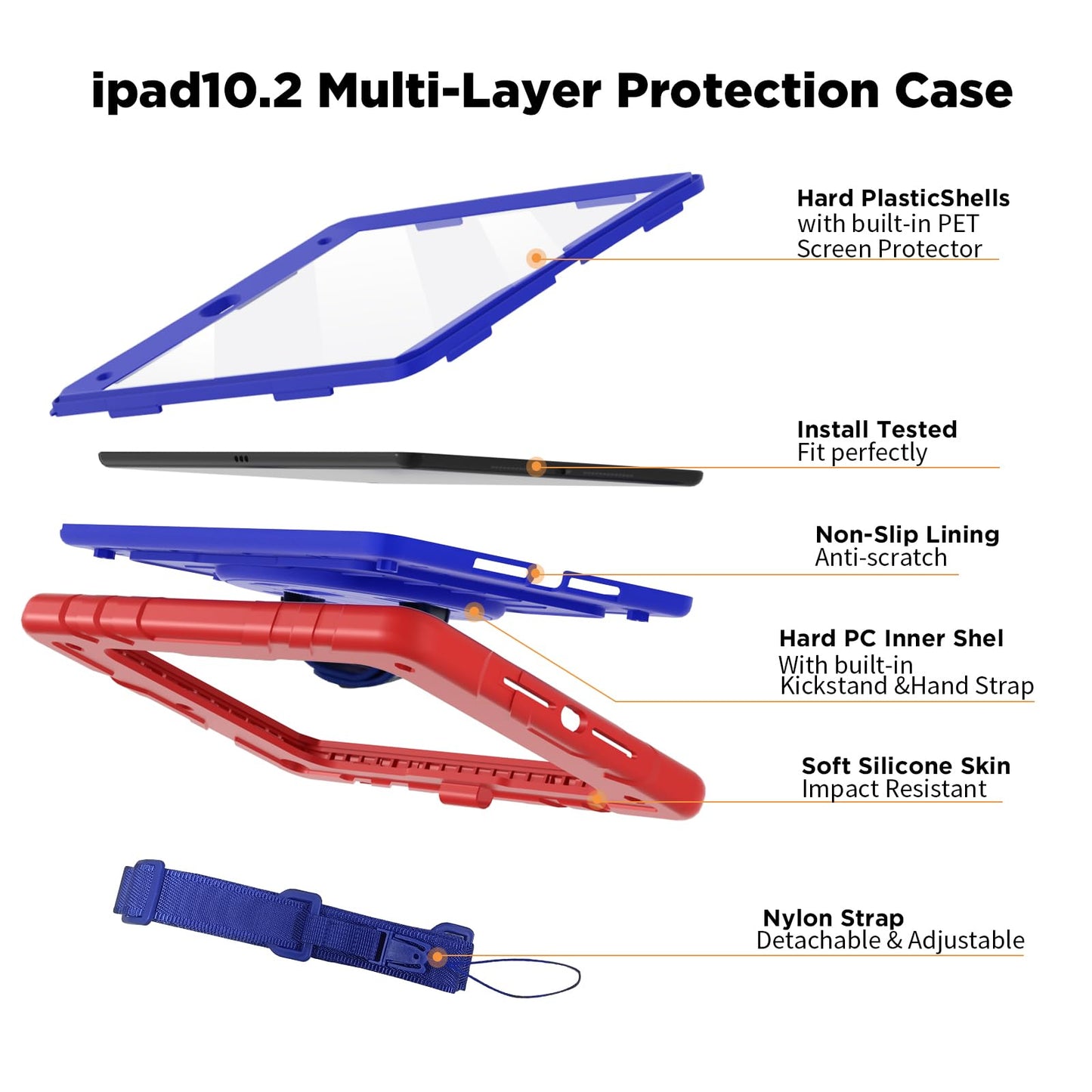 Stweap Case For Ipad 9Th/8Th/7Th Generation-Built-In Screen Protector,With Pencil Holder & 360Rotating Hand Strap,Shoulder Strap