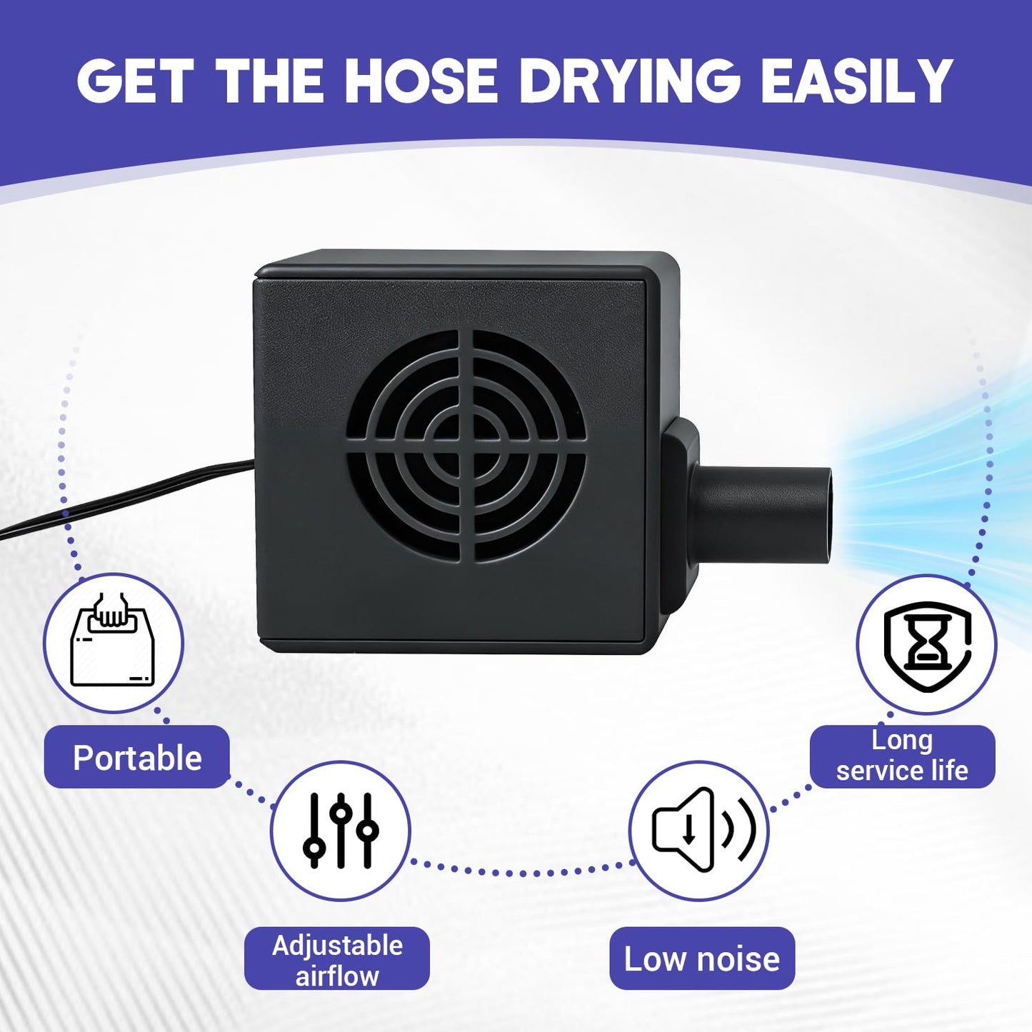 CPAP Hose Dryer Fan for 22mm Tubing, CPAP Tube Cleaner Blower of Adjustable Airflow, with Resmed Airsense 10 11 Machine Tubing, CPAP Cleaning Supplies, Kit Helps Quick Drying Hose (Black)