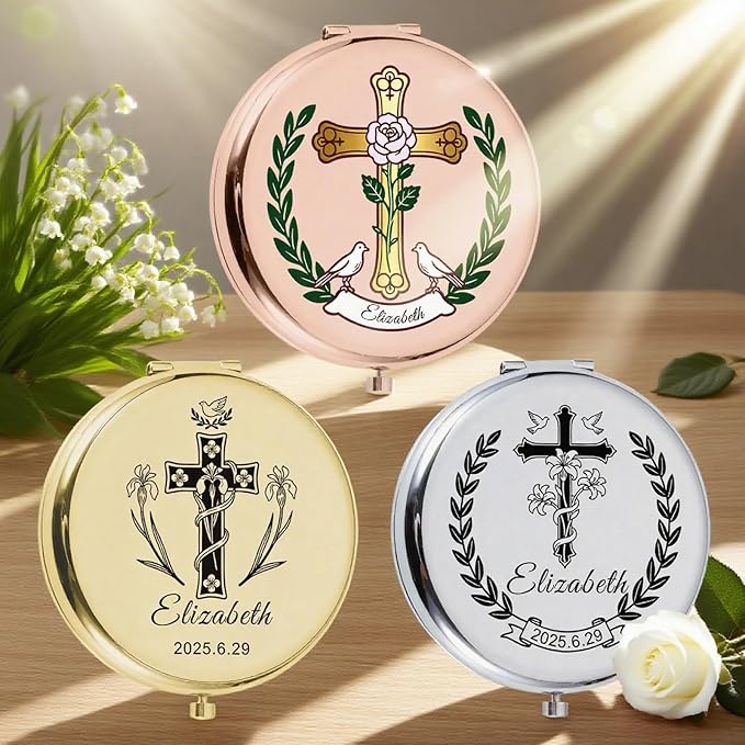 Eunigem Personalized Compact Flower Mirror for Women-Makeup Small Purse Mirror Custom Gift for Girls Women Christians (Colorful)