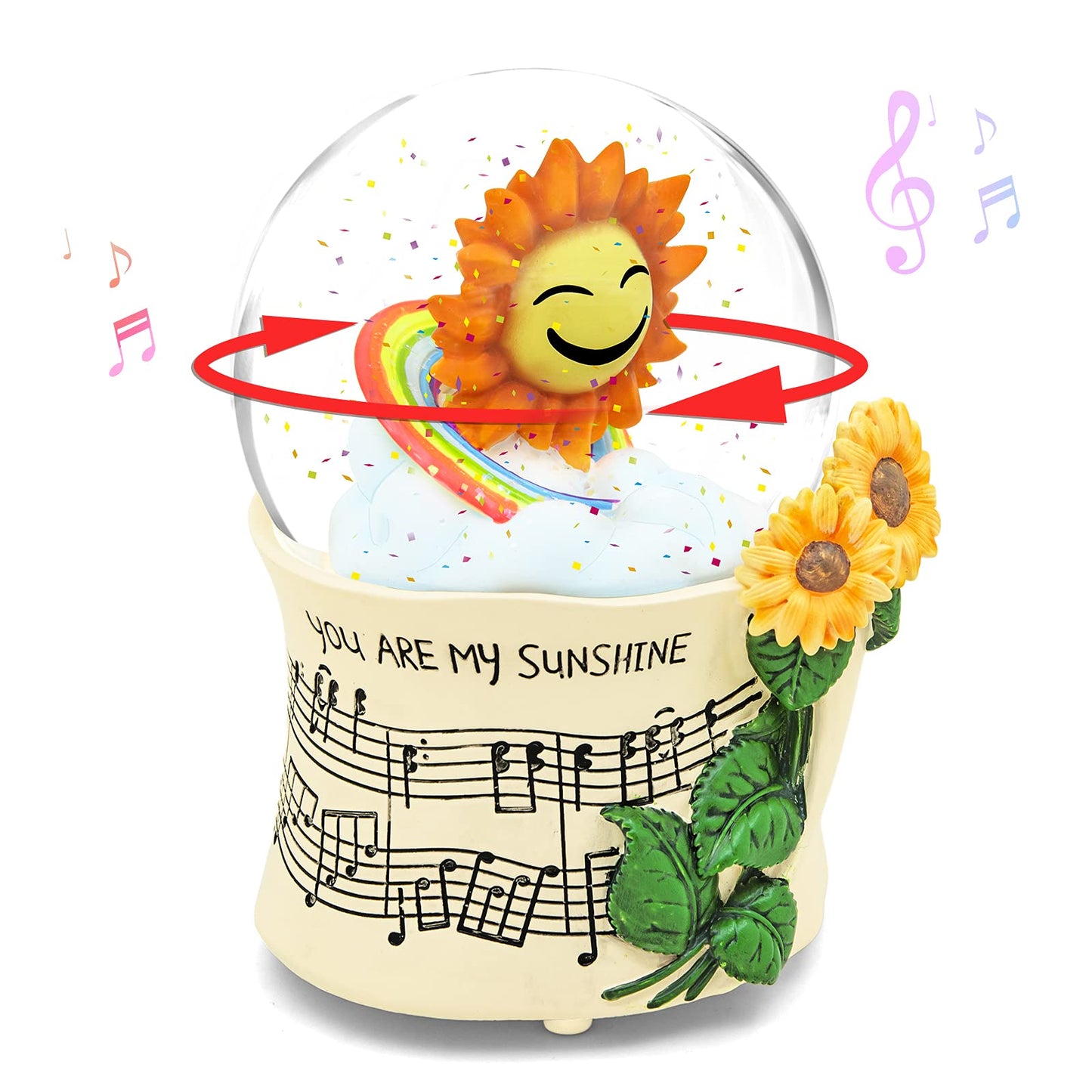 Sunflower Music Box Snow Globe, for Mom Wife Girlfriend Grandma Women Girls Anniversary Birthday, Flower Snowglobe Musical Box with Light Play You are My Sunshine