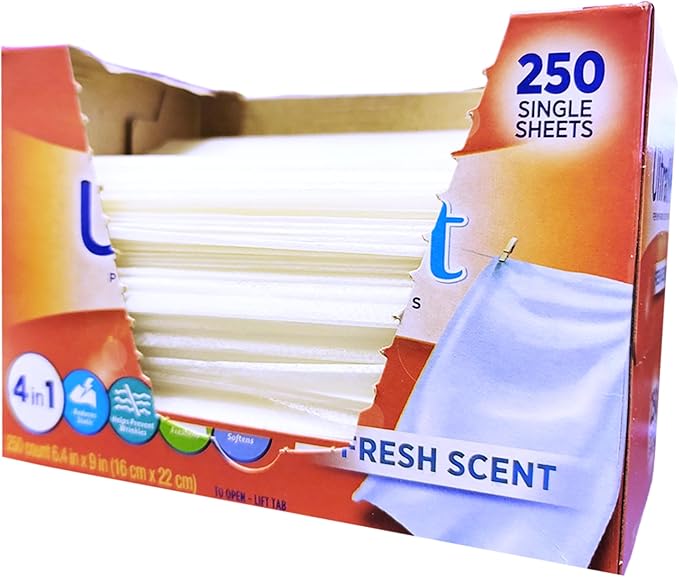 4 in 1 Household Premium Fabric Softener Fresh Scent,250 Single Laundry Dryer Sheets (6.4"x9") Per Dispenser Box,Pack of 12,Made in USA,Drive Clothes Ultra Soft,Reduce Static Cling,Help Repel Pet Hair