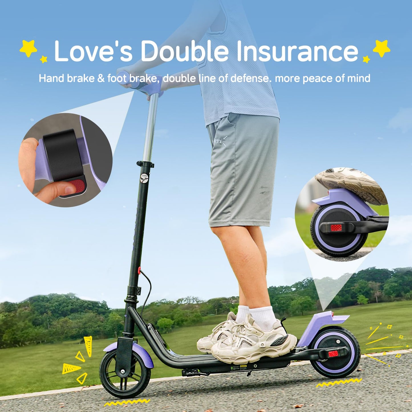 ECOROAD EK6 Kids Electric Scooter for 6-12, 3/6/10mph Speeds for Ultimate Comfort, Adjustable Height Electric Scooter, 150W & Dual Brake Safety, for Growing Adventurers（Rider:3.9-5.2 ft）