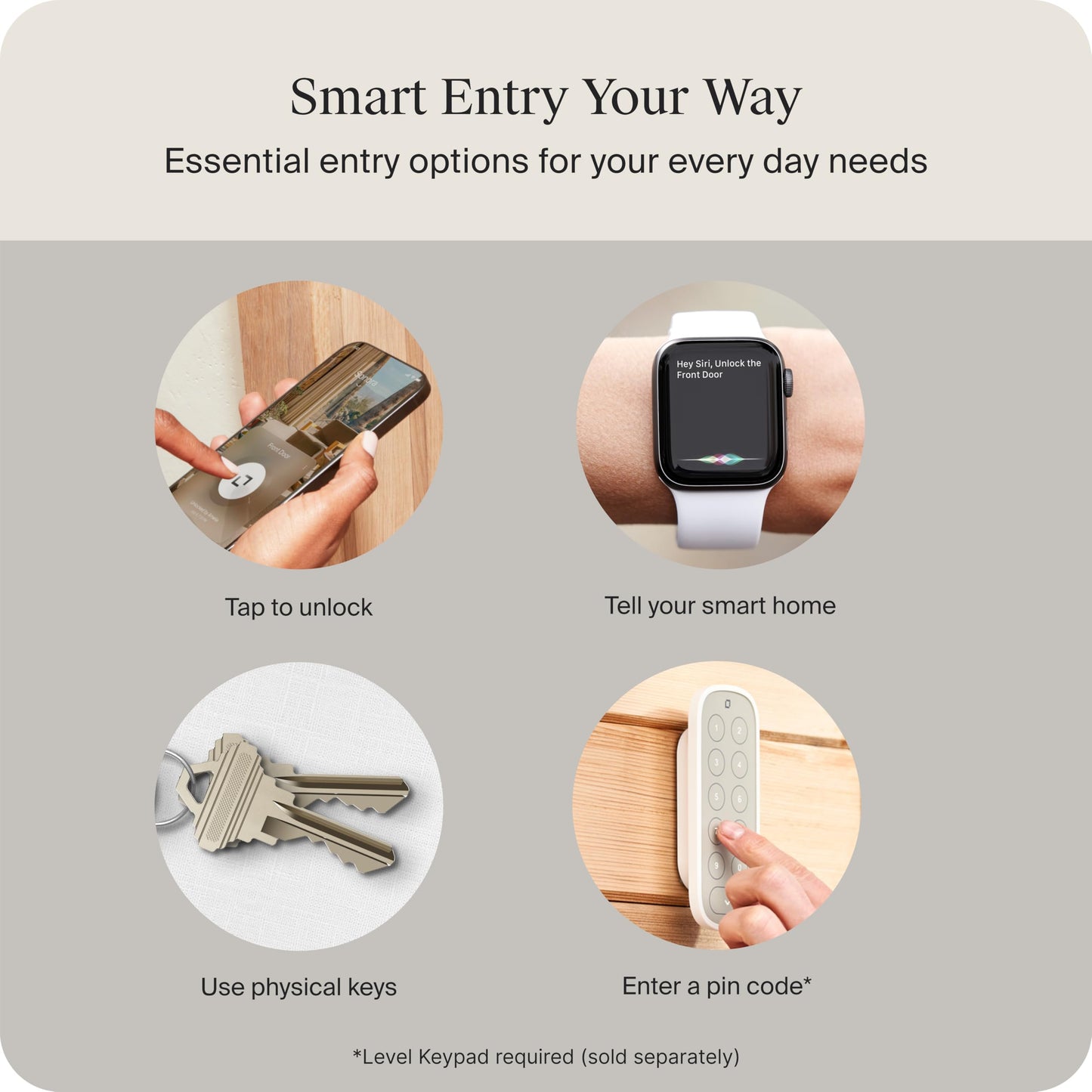 Level Lock Smart Lock - World's Smallest, Most Beautifully Designed Matter-Over-Thread Deadbolt - Level App for iOS & Android | Works with Apple Home (Satin Nickel)