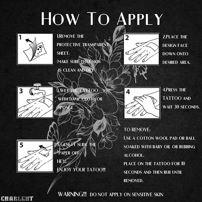 CHARLNET Large Flower Temporary Tattoos for Women - 28 Pcs Sexy Black Flower Rose Fake Tattoos for Women Body Art Arm Chest Legs Shoulder Abdomen