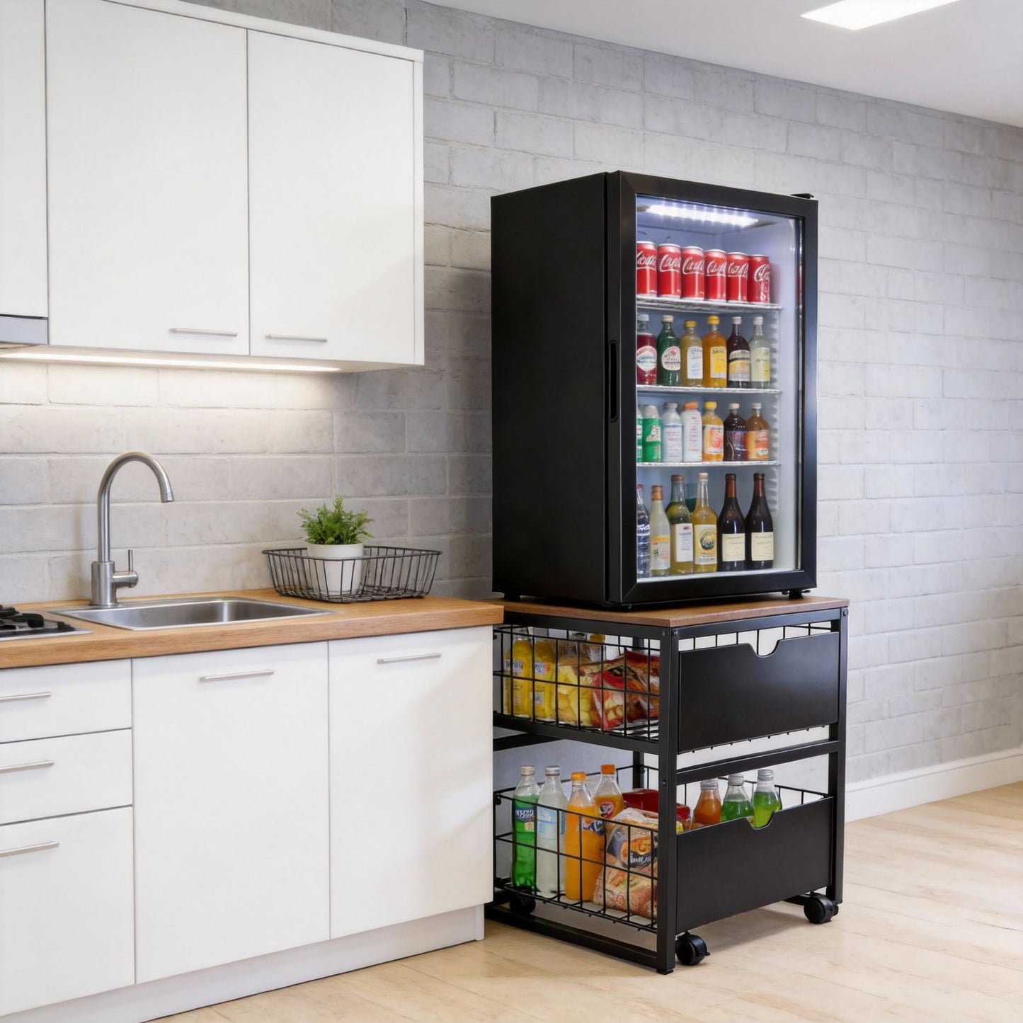 BLBYHO Mini Fridge Stand with Storage, Heavy Duty Mini Fridge Table, Small Refrigerator Stand, For Dorm Office Apartment Home, 21.6”L x 21.6”W x 22.2”H, Max Load 250 LBS