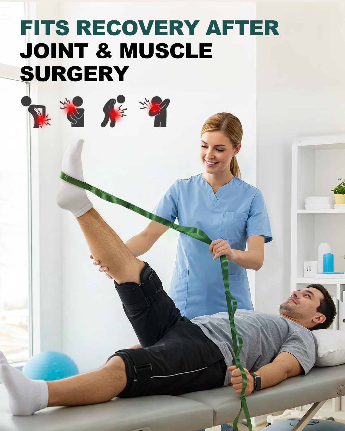 Trideer Stretching Strap Yoga Strap Physical Therapy for Home Workout, Exercise, Pilates and Gymnastics, 10 Loops Non-Elastic Stretch Bands with Aesthetic Packaging for Women & Men (Green)