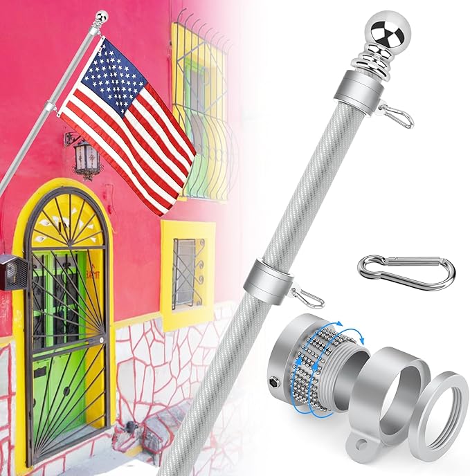 Sinyoeer 6FT Flag Poles, Carbon Fiber Heavy Duty Flagpoles for Outside House, House Flag Poles for Porch, 1 inch Flag Pole...