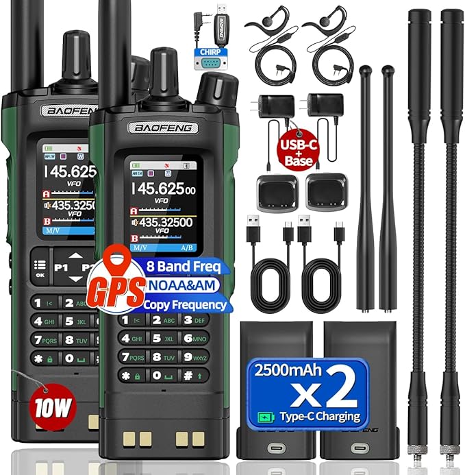BAOFENG UV-32 Ham Radio Long Range 10W Rechargeable Walkie Talkies 5RM K5 Handheld Two Way Radio NOAA Weather Radio with G...