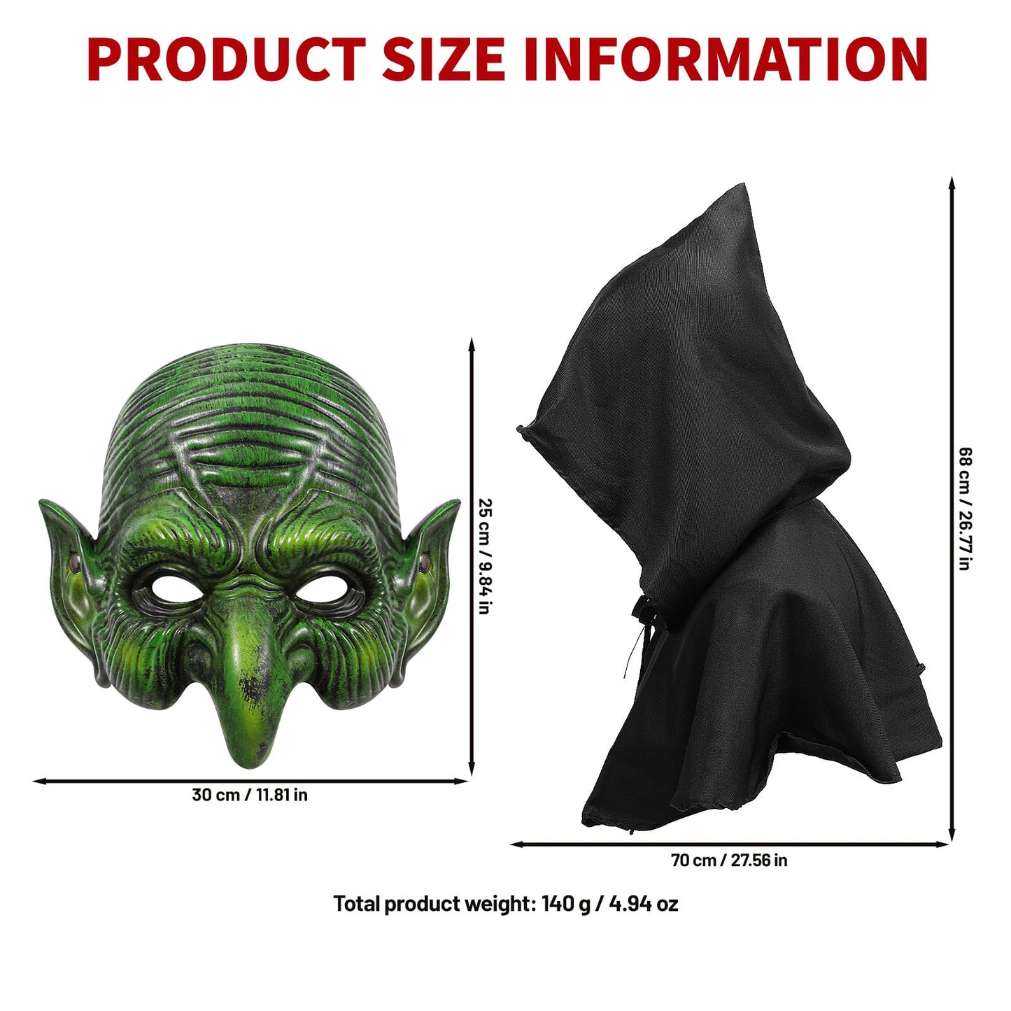 YUIQPKJX Old Witch Mask Adult Scary Masks Goblin Costume Accessory with Hood Sticker Halloween Mardi Gras Men Women Cosplay Props