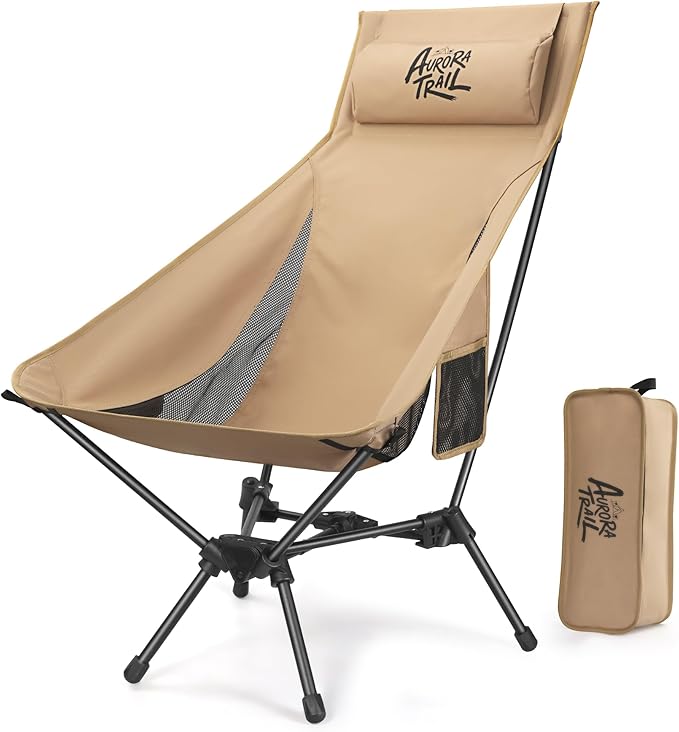 AuroraTrail High Back Folding Camping Chair with Pillow – Lightweight Portable Outdoor Chair with Cup Holder & Carry Bag, ...