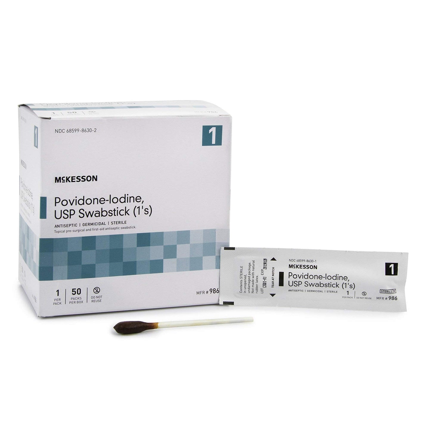 McKesson Povidone Iodine 10% Swabs Stick [50 Sticks] Sterile Swabsticks, Topical Pre-Surgical and First Aid