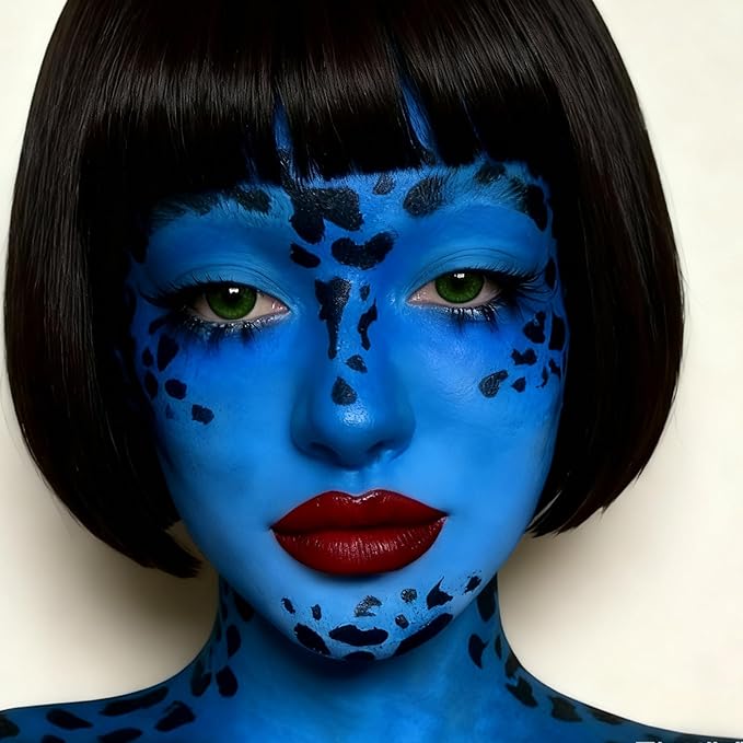 Black White Blue Face Body Paint 1.01oz/pc with 3 Sponges,Water Based Royal Blue Face Paint Kit for Avatar Corpse Bride Sally Skeleton Makeup,Halloween Costume Cream Face Painting Kit
