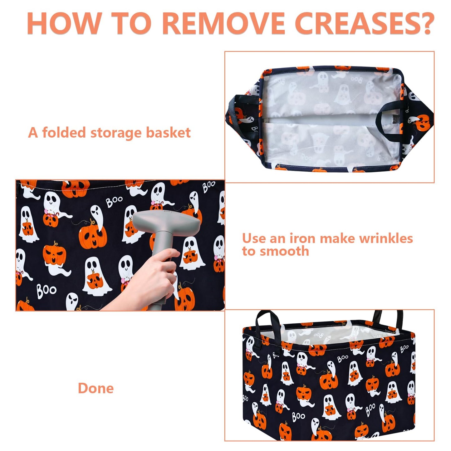 KUNRO Pumpkin Pattern Halloween Storage Gift Basket Canvas Storage Bins with Handles Rectangle Storage Cubes Organizer for Bedroom Living Room