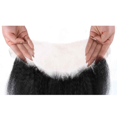 Kerriana 13x4 Transparent Lace Frontal Kinky Straight Human Hair 18 Inch Yaki 13 by 4 Frontal Closure Ear To Ear Natural Black Color