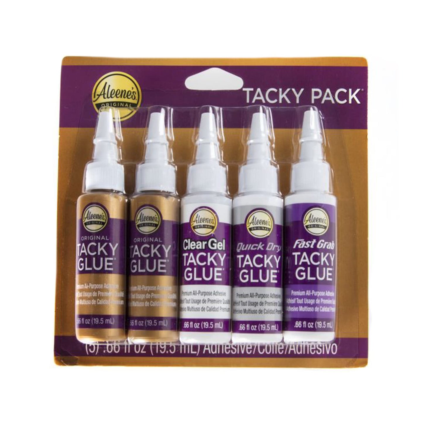 Aleene's Tacky 5-Piece Trial Pack, All Purpose Glue for Crafts and DIY Projects, Includes Original Tacky Glue, Clear Gel, Quick Dry, and Fast Grab Adhesive, .66 fl oz 5-Pack