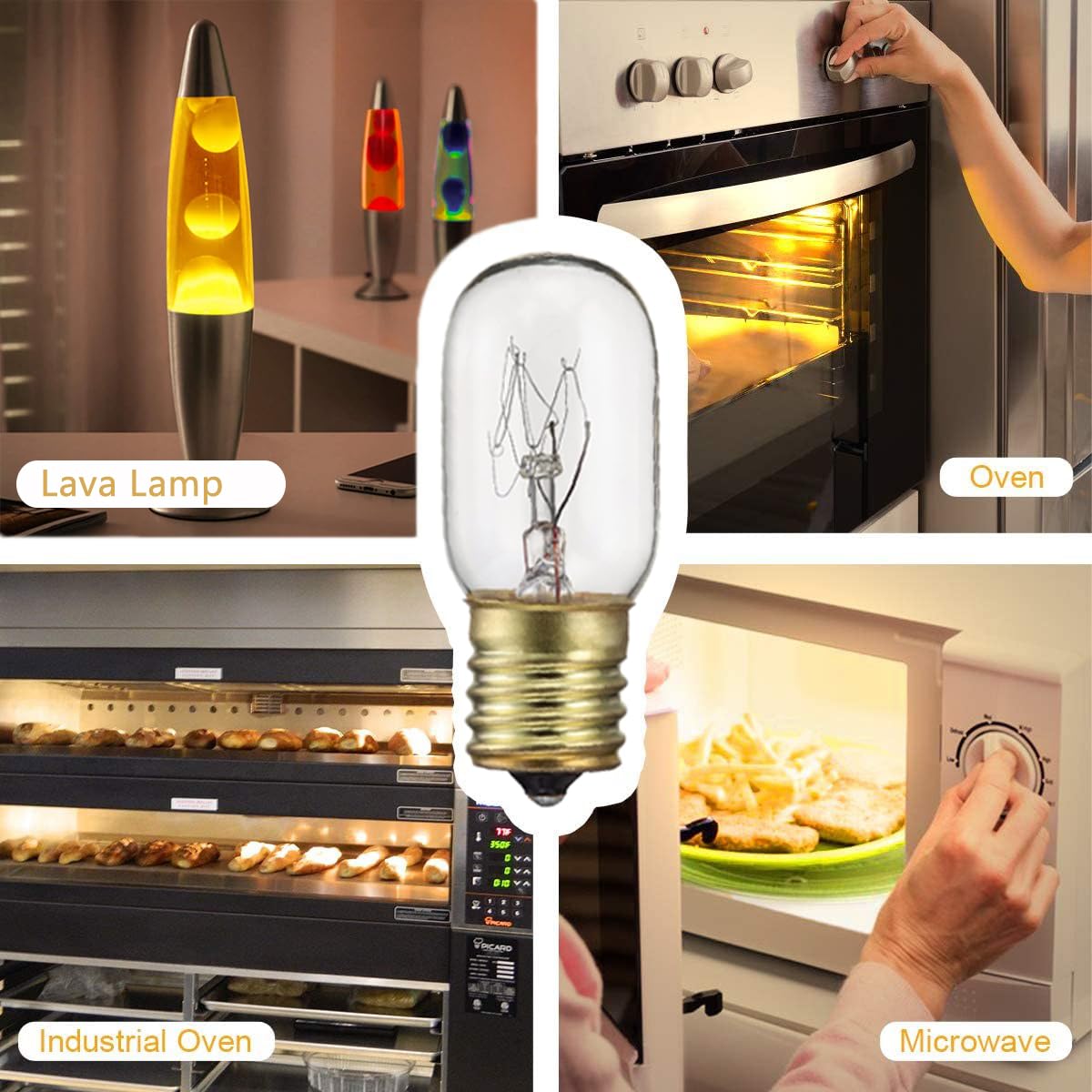 Snnalosses Appliance Light 40 Watt Bulb,High Temp Resistance Microwave Oven Bulb, E17 Indicator Intermediate Base T8 Tubular Light Bulbs,Dimmable (Pack of 8)