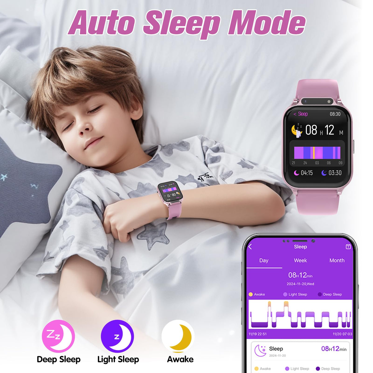 Smart Watch for Kids 1.85" with Fitness Tracker, Sleep Monitor, 22/100+ Sport Modes, DIY Dial, IP68 Waterproof, Step Counter, Heart Rate, Camera, with/Without APP, Gift for 3-12 Years Old Girls