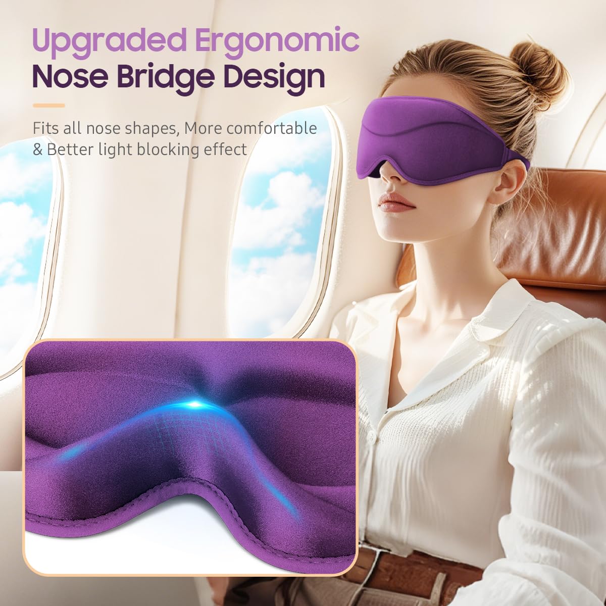 BeHoomi Sleep Mask, Premium Eye Mask for Sleeping, 3D Ergonomic Designed Sleeping Mask, Upgraded Light Blocking & Blindfold Sleep Masks for Women, Men (Purple)