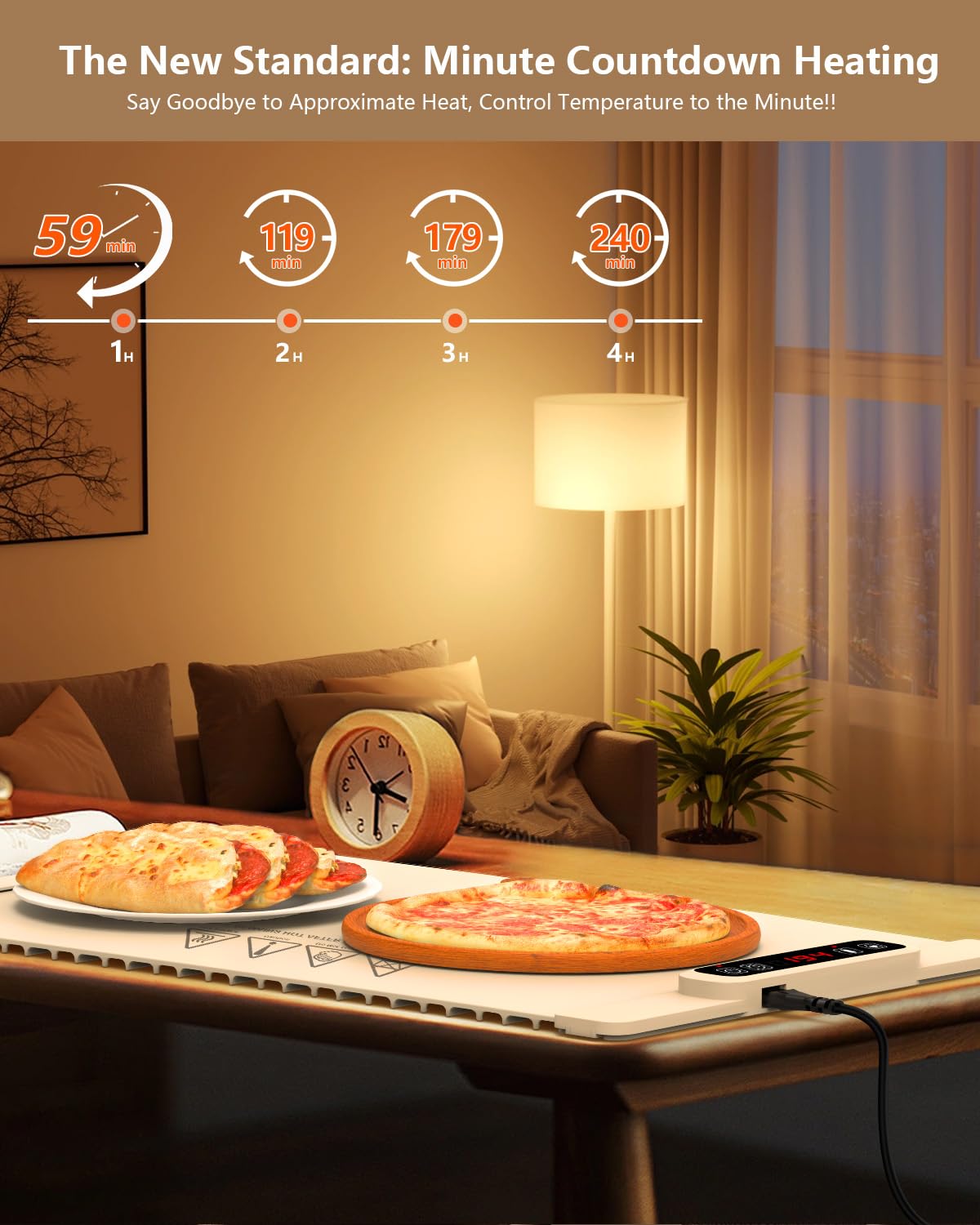 Electric Warming Tray, Food Warming Mat with 5 Adjustable Temperature Control, DRSPEE Foldable Food Warmer for Parties, Precise Heating Time and Child-Lock, Large Hot Plate for Buffet (Beige)