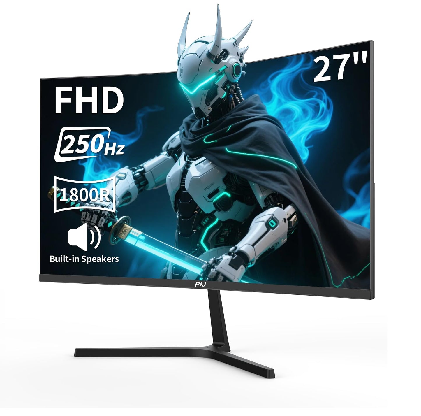 PIJ 27 Inch Curved Gaming Monitor 250Hz, FHD 1080p PC Screen Built-in Speakers, 1800R Computer Monitor with FreeSync, DisplayPort, HDMI, Wall Mountable, Eye Care for Home Office & Gaming