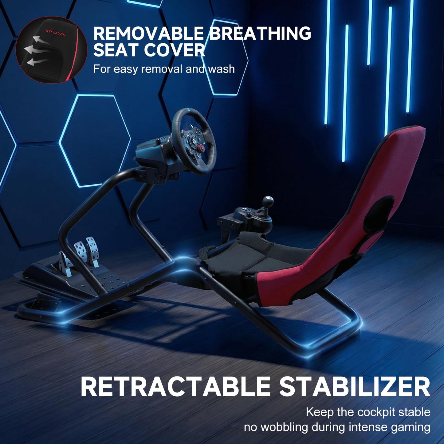 GTPLAYER Sim Racing Cockpit Adjustable for High Performance Racing Simulator Cockpit, Compatible with All Steering Wheels & Pedals on The Market, Supports PC & Console, Black