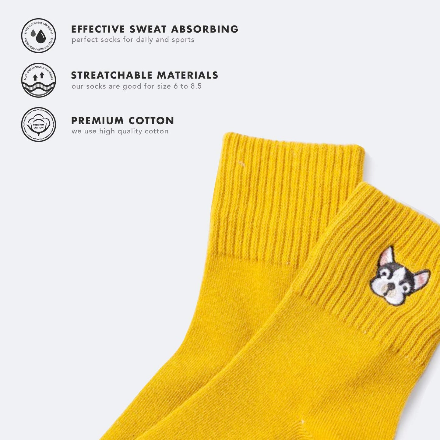 Jinny's Shoppe Women’s Cute Crew Socks Gift Set – 3/5 Pairs Warm Cotton Novelty Holiday Socks for Christmas, Birthday, Valentine’s Gift (Bulldog Embroidery)