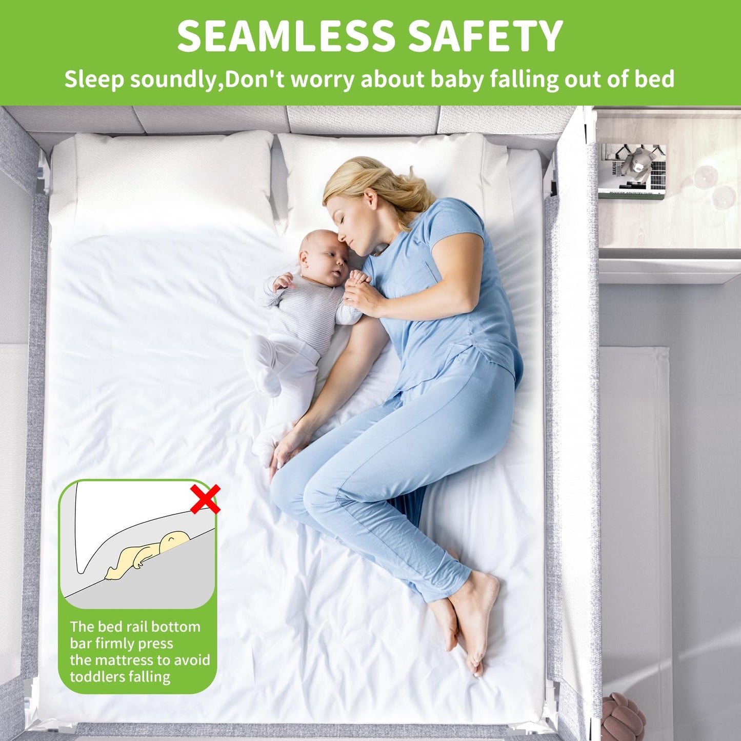 yulongtengfei 3-Piece Queen Size Bed Rail for Toddlers - Adjustable Baby Bed Rail Guard, Kids Safety Bed Rail for Queen Size Bed (78.7"x78.7"x60"-Grey)