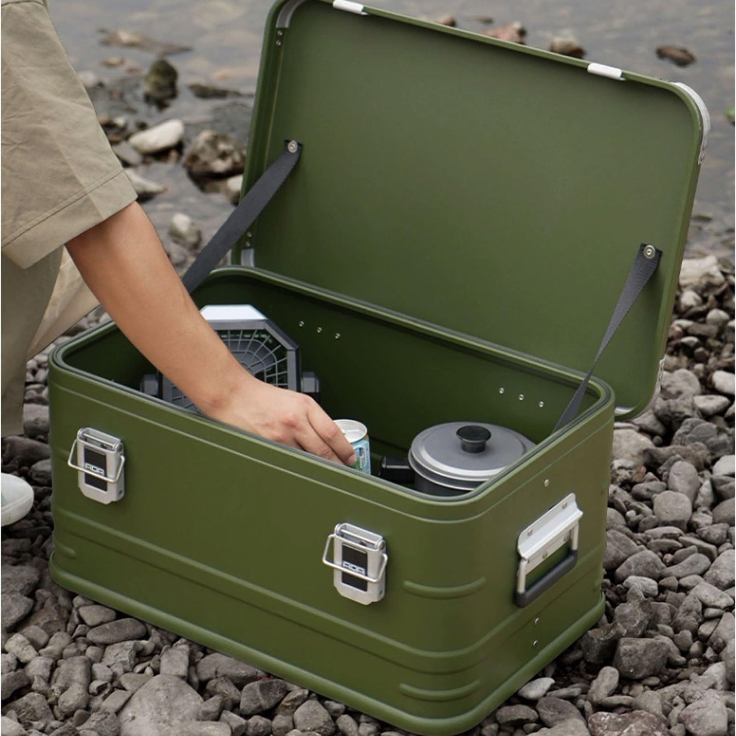 YUHUAWF Storage Trunk Aluminum Alloy Storage Box, Outdoor Portable Trunk Camping Bin, Metal Waterproof Cargo Case, Large Capacity, 30L/50L Camping Storage Box(30L)