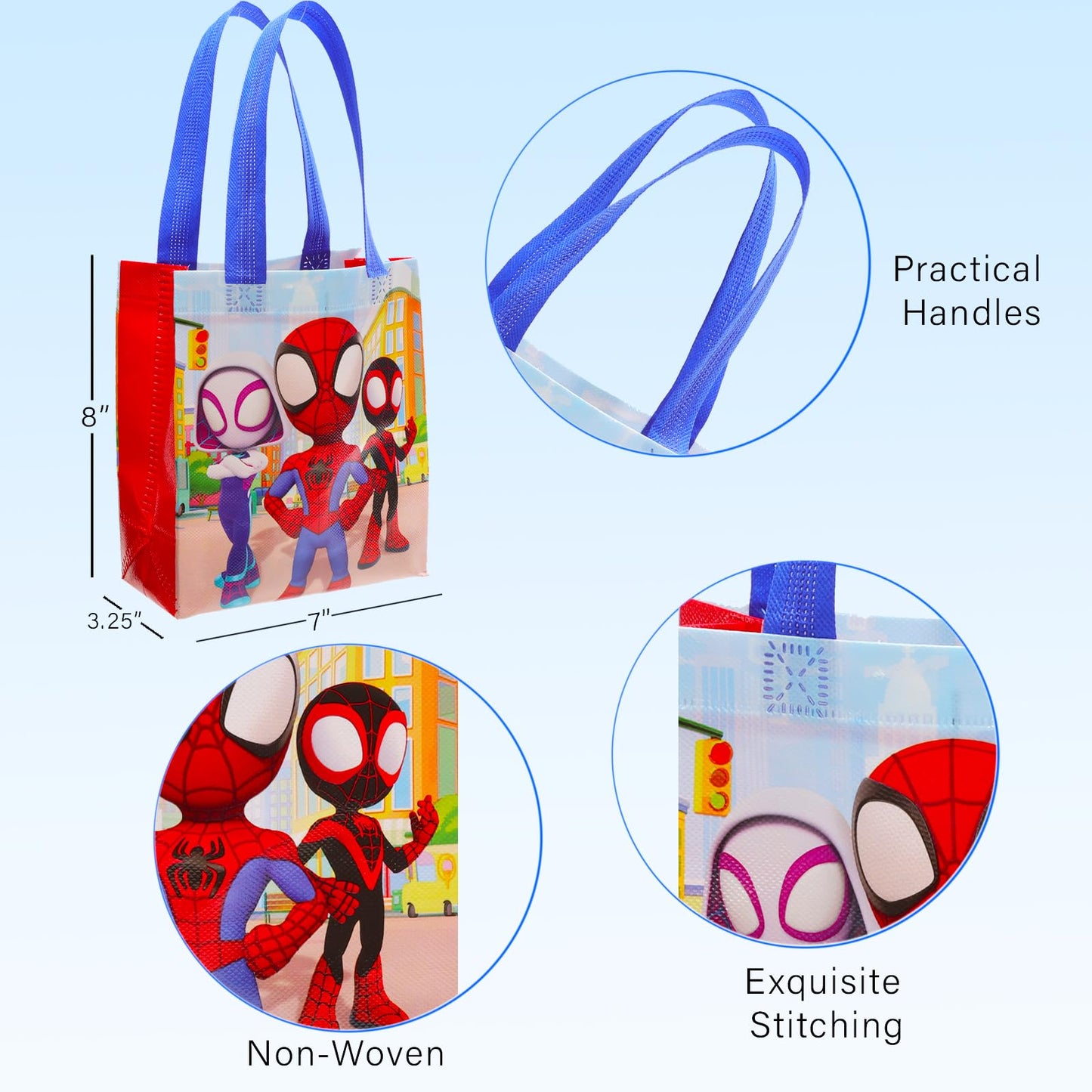Spidey and His Amazing Friends Party Favor Bag Set – 24 Pack of 8" Marvel Party Goodie Bags for Kids Bulk Reusable | Spiderman Birthday Party Supplies