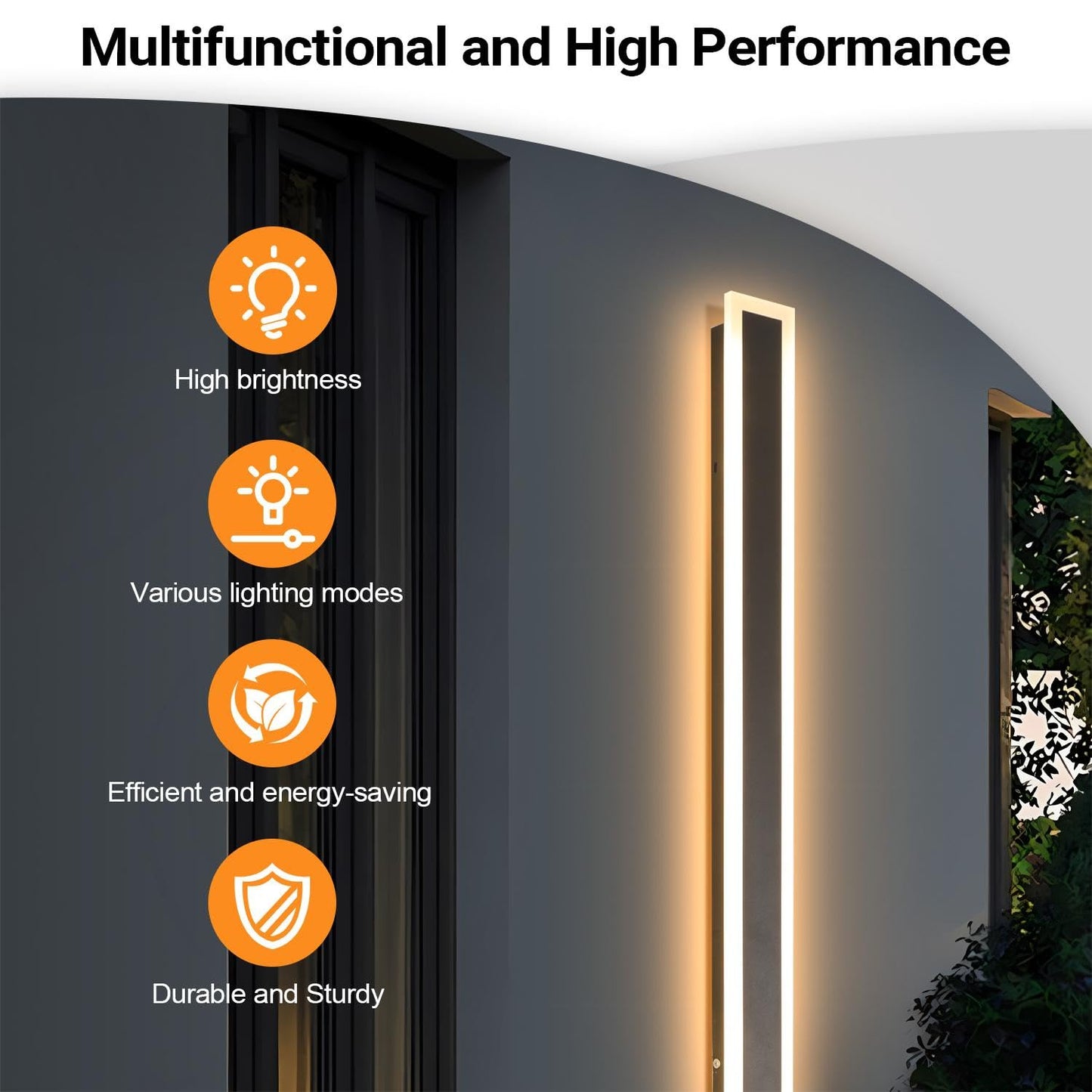 SUCICNISD 2 Pack 59.1In Outdoor Wall Sconces Black Modern Exterior Wall Light Fixtures for House 3CCT Dimmable Acrylic Long Outside Wall Light for Garage,Porch, Doorway, Stairway