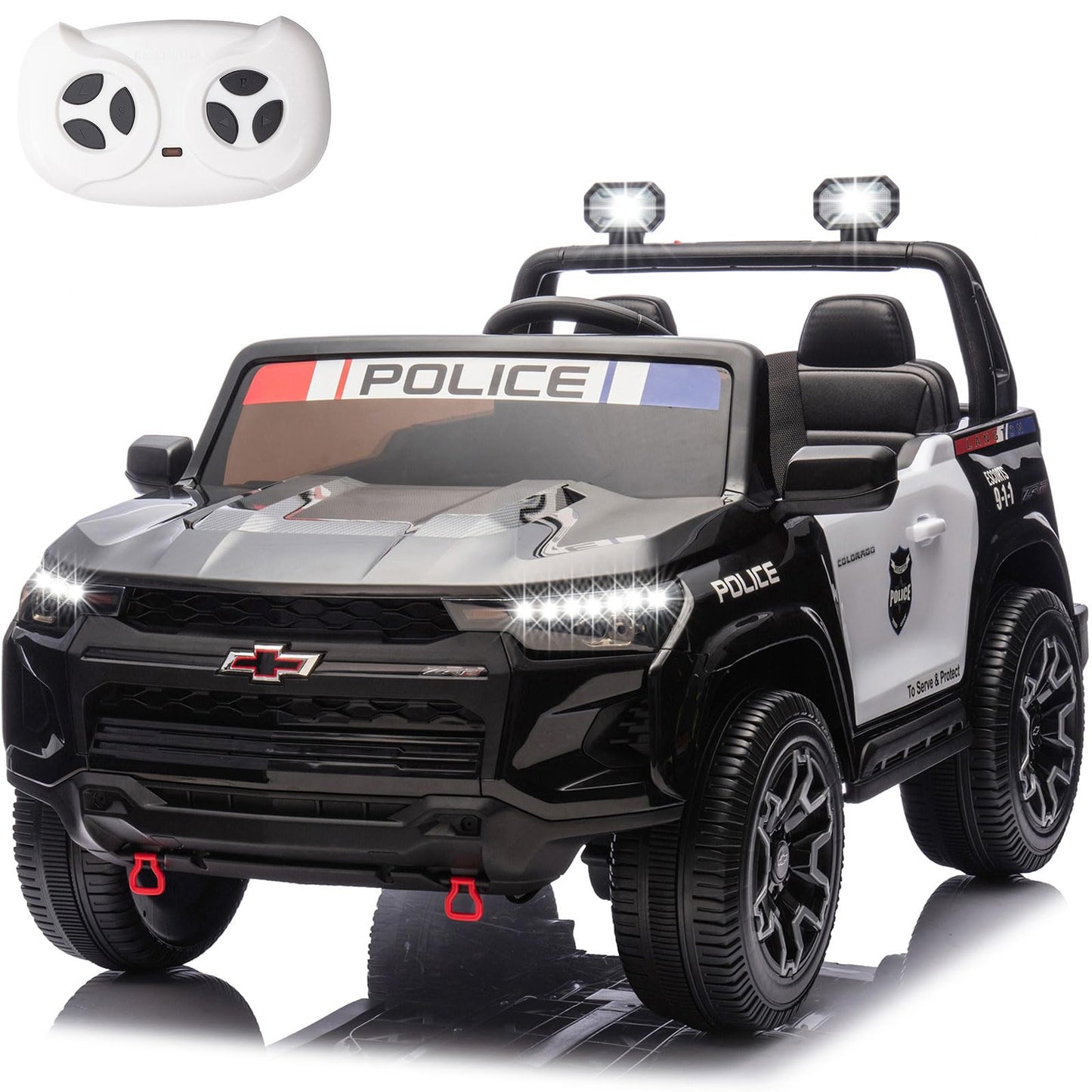 Nitoess Police Car Ride On, 24V 4WD Kids Car Licensed Chevrolet Colorado, Toddler Car Ride on 2-Seater with Parent Remote, Police Ride on Toy with Music, Alarm Lights