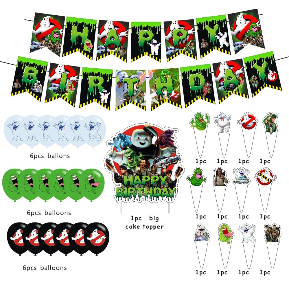 Ghost Birthday Decorations Include Happy Birthday Banner, Cake Topper and Cupcake Toppers, Balloons for Kids Party Supplies