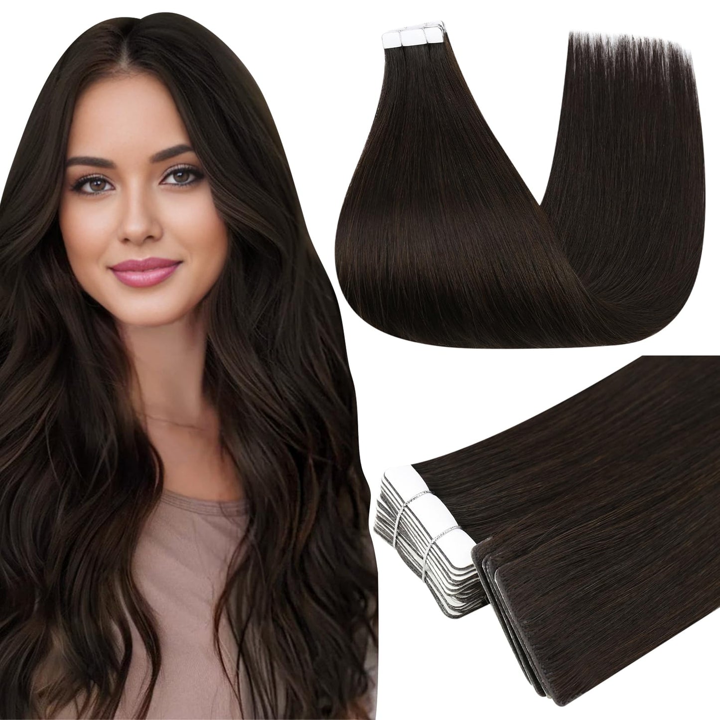 Full Shine Invisible Tape in Hair Extensions 14 Inch Machine Remy Extensions Color 2 Dark Brown Straight Injection Tape Ins Huma