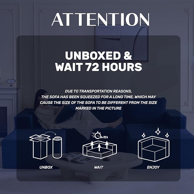 Afuson 107" Boneless Couch with Deep Seat, Modular Sectional Sofa, Cloud Sectional Couch for Living Room, No Assembly Required, Corduroy, U-Shape 3 Seater Right, Blue