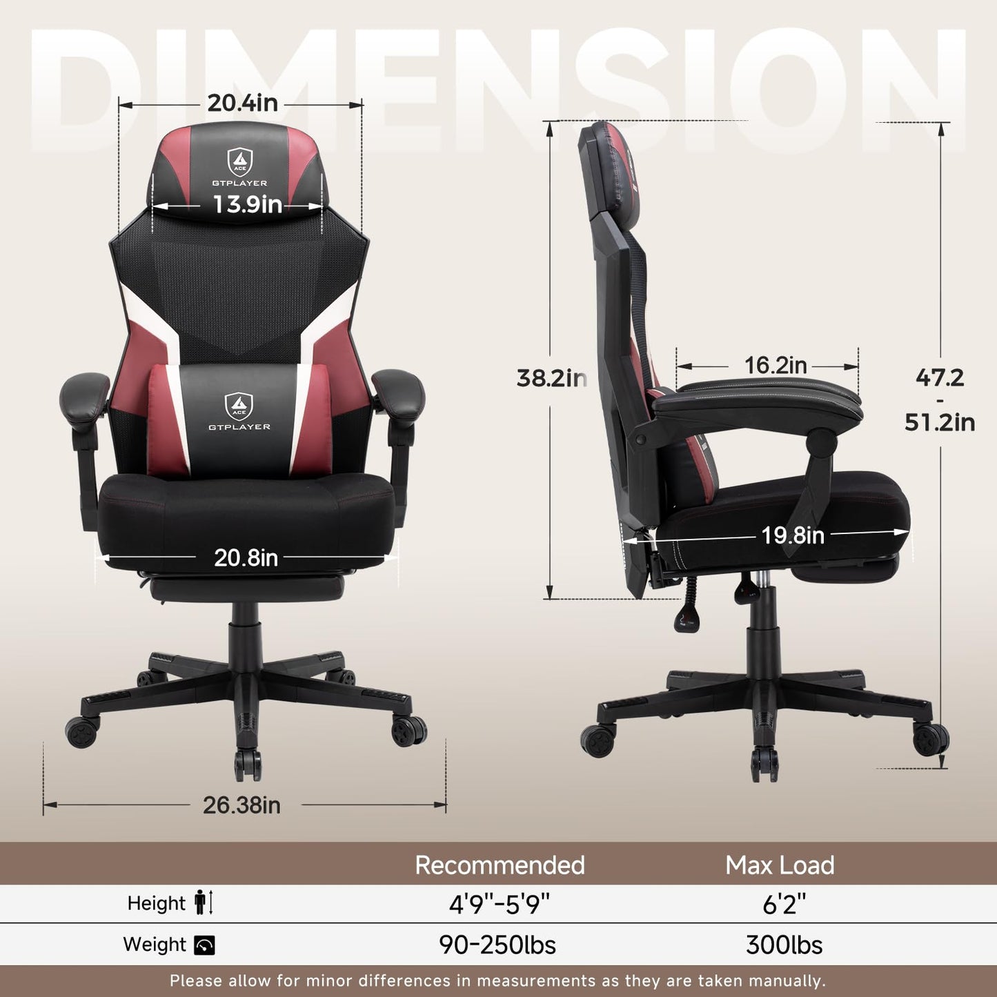 GTPLAYER Computer Chair with Adjustable Footrest, Ergonomic Gaming Chair with Headrest and Lumbar Support, Breathable Mesh Office Chair for Adults, High Back Reclining Desk Chair for Gaming and Office