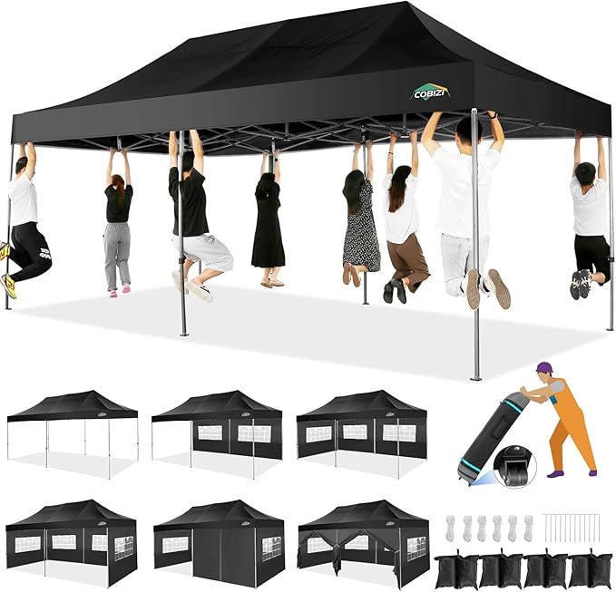 COBIZI 10x20 Heavy Duty Pop up Canopy Tent with 6 sidewalls Easy Up Commercial Outdoor Canopy Wedding Party Tents for Part...