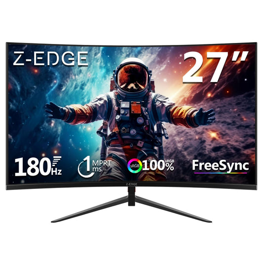 Z-Edge 27 inch Curved Gaming Monitor, FHD 1080P 180Hz 165Hz 144Hz Curved 1500R PC Monitor, MPRT 1ms, FreeSync, Low Blue Light, 350nits,16.7M Colors, UG27 Frameless Bezel, 1X DP and 1X HDMI