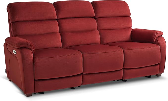 MCombo 87.2'' Wall Hugger Power Recliner Sofa with Drop Down Table, Reclining Sofa with Adjustable Headrest, USB Charge Ports, Reading Lamp, for Living Room, RVs, Fabric, ST258M3 (3-Seater, Burgundy)
