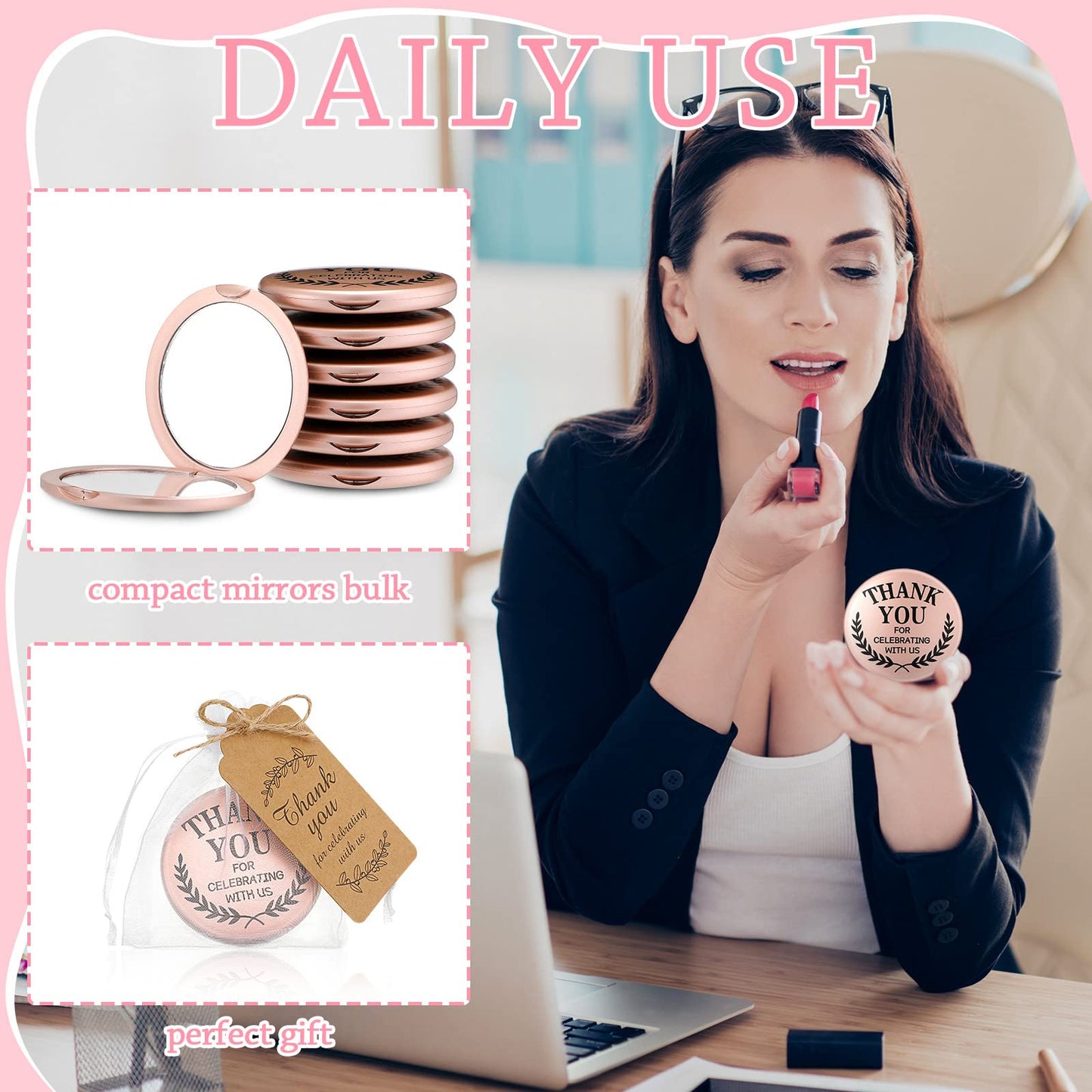 Tatuo 24 Set Thank You for Celebrating with Us Compact Mirror Bulk Appreciation Gifts Bridal Shower Favors for Guests Pocket Mak