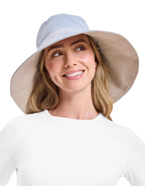 Solbari Women’s Ultra-Wide Cotton Linen Sun Hat UPF 50+ - Light Blue/Beige - Large-X-Large